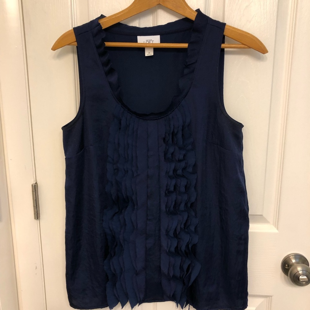 Loft Blue Ruffled Tank Top Size M